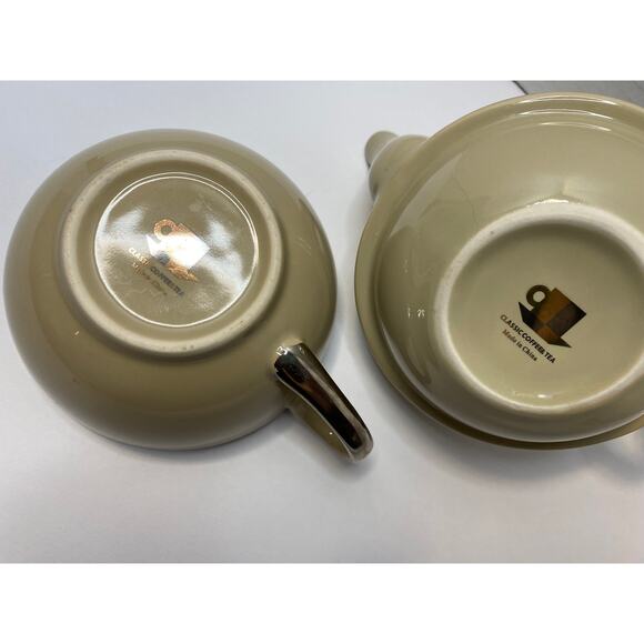 Porcelain Tea Mixed Colors Tan & Purple Glazed Teapot Teacup - Picture 7 of 8